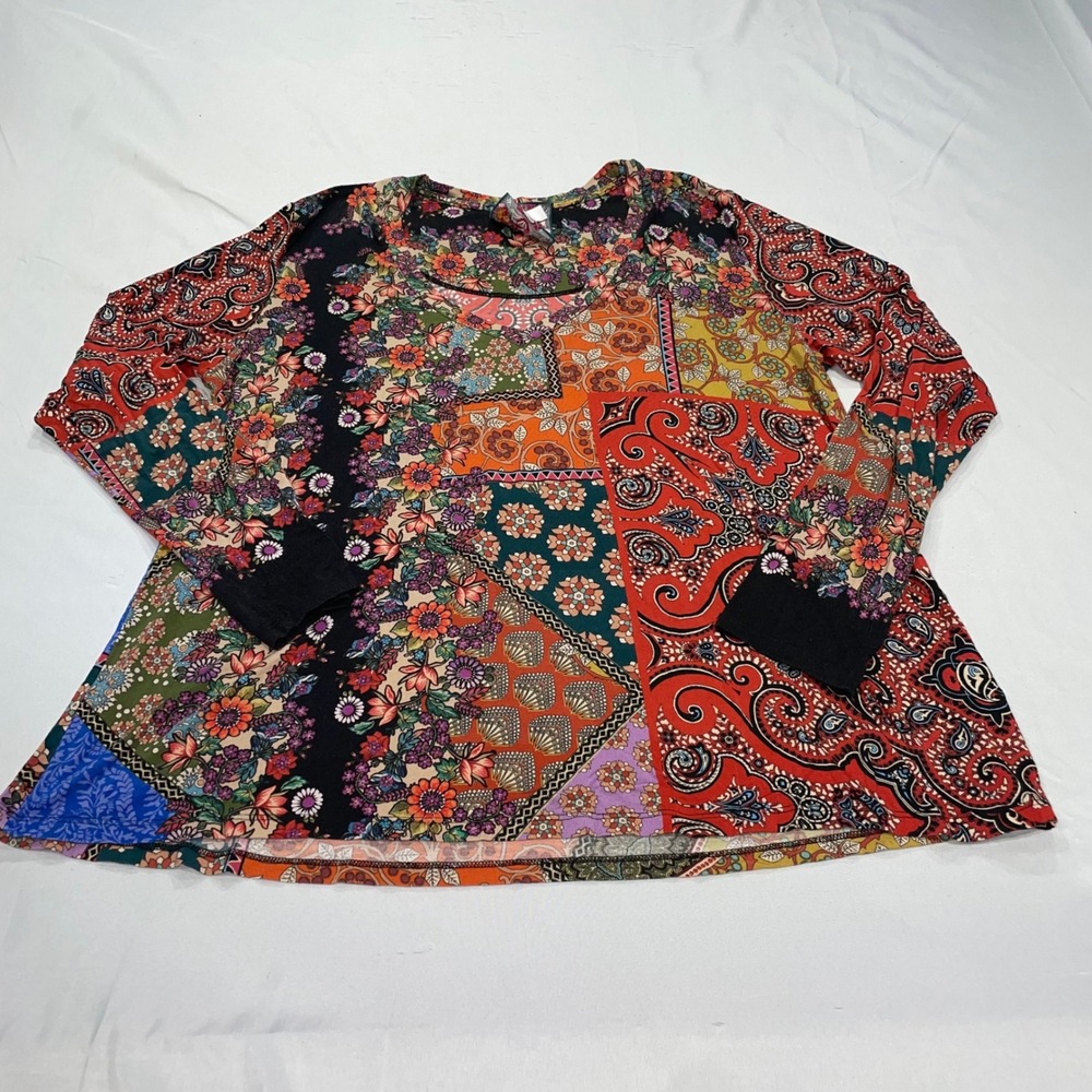Johnny Was Los Angeles Patchwork Paisley Floral Bamboo Top T10921-8 Medium